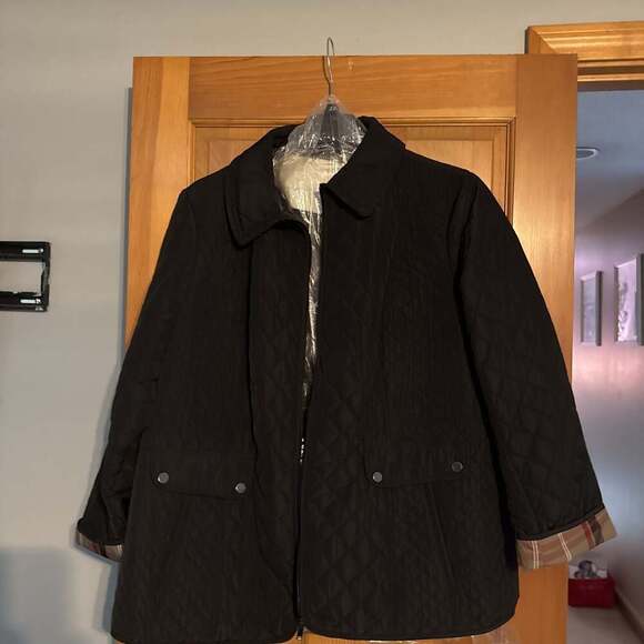 Liz Claiborne Black Quilted Everyday Coat Jacket Zip Snap Button - Picture 1 of 8